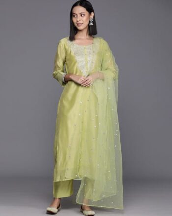 Women Embroidered Straight Kurta Pants & Dupatta Set
