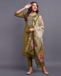 Women Embroidered Straight Kurta Pants Set with Dupatta