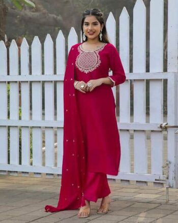 Women Embroidered Straight Kurta Set