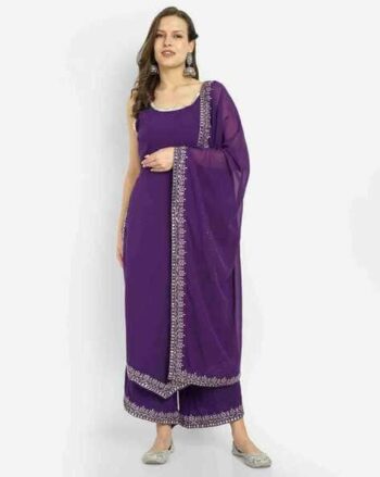 Women Embroidered Straight Kurta with Pants & Dupatta