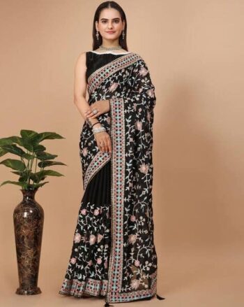 Floral Print Saree with Contrast Border