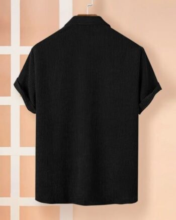 Men Ribbed Regular Fit Shirt with Patch Pocket