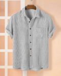Men Ribbed Regular Fit Shirt with Patch Pocket