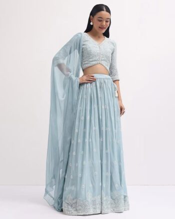 Women Embroidered Flared Lehenga Choli Set with Dupatta