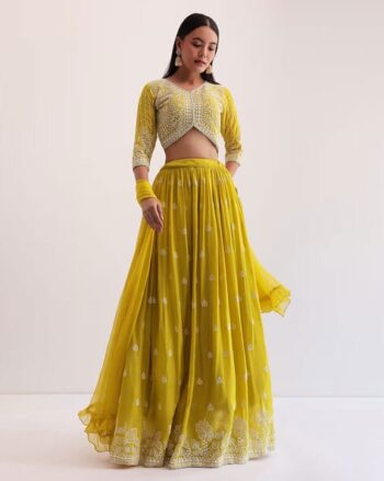 Women Embroidered Flared Lehenga Choli Set with Dupatta
