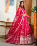 Women Embroidered Flared Lehenga Choli Set with Dupatta