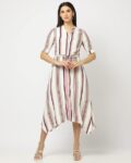 Striped Shirt Dress with Waist Tie-Up
