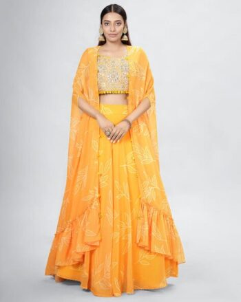 Embellished & Embroidered Kalidar Lehenga & Choli Set with Dupatta