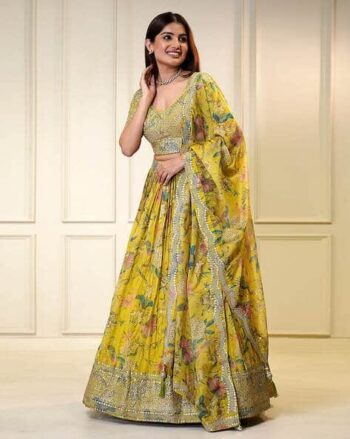 Women Floral Print Flared Lehenga Choli Set