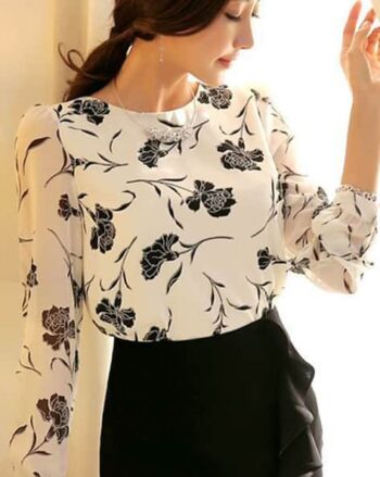 Women Floral Print Tailored Fit Round-Neck Blouson Top