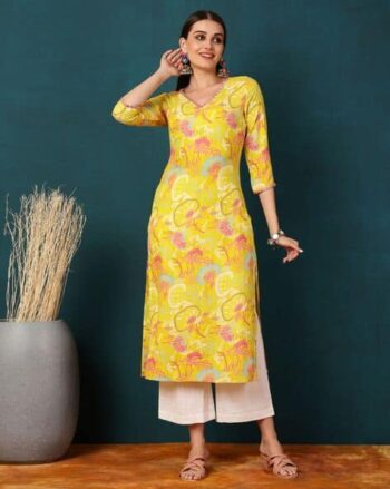 Floral Print V-Neck Straight Kurta