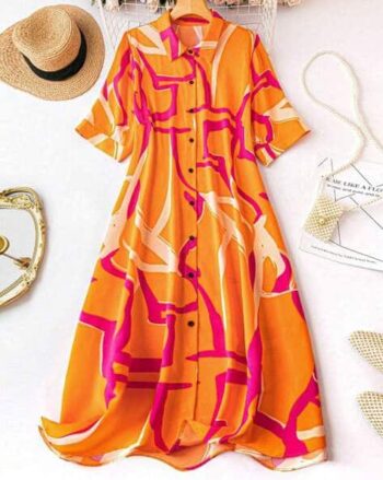 Women Printed A-Line Dress with Spread Collar