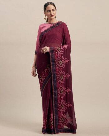 Women Embroidered Saree with Lace Border