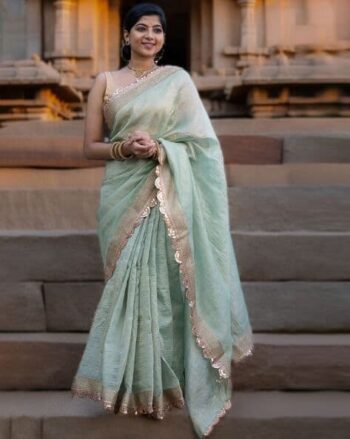 Women Banarasi Silk Saree with Contrast Border