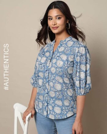 Handblock Print Cotton Straight Shirt