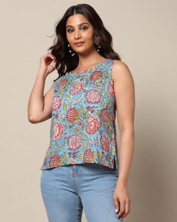 Sanganeri Handblock Print Cotton Sleeveless Top