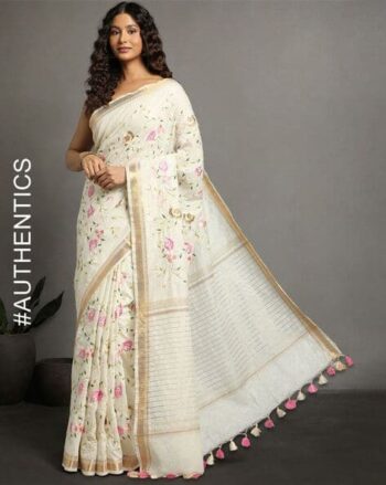 Embroidered Hand Dyed Linen Silk Saree