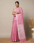 Handwoven Pure Linen Checked Saree