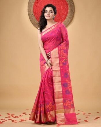 Printed Cotton Silk Handloom Saree with Contrast Border