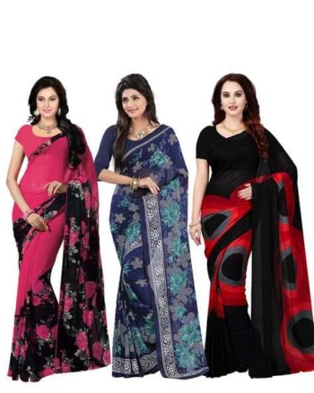 Pack of 3 Graphic Print Woven Sarees