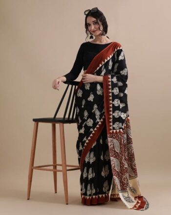 Women Paisley Print Pure Cotton Mulmul Saree