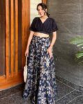 Women Floral Woven Flared Lehenga Choli Set