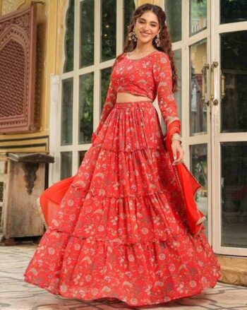 Women Floral Print Flared Lehenga Choli Set