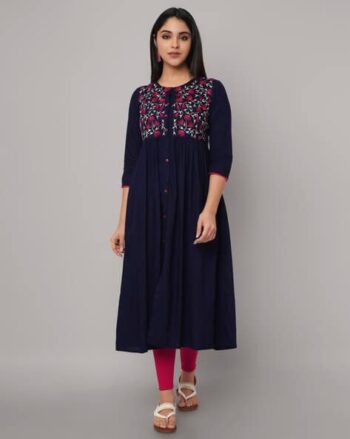Women Embroidered Flared Kurta