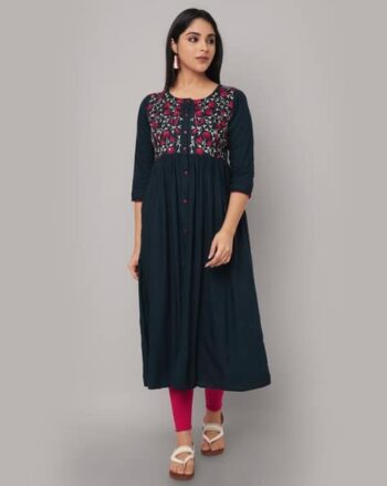 Women Embroidered Flared Kurta