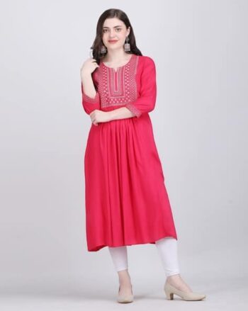 Women Embroidered Flared Kurta