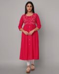 Women Embroidered Flared Kurta
