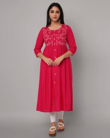Women Embroidered Flared Kurta