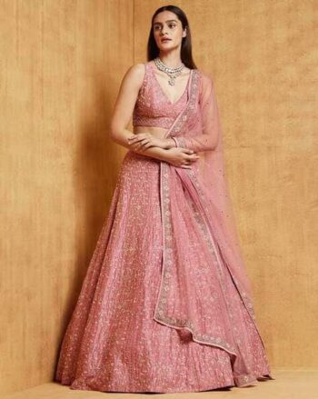 Women Embroidered Flared Lehenga Choli Set with Dupatta