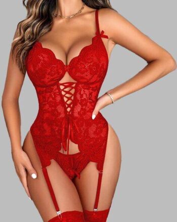 Women Lace Babydoll & Panties Set