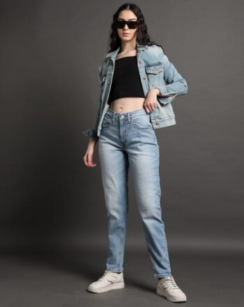 Women Mid-Wash Relaxed Tapered Fit Jeans