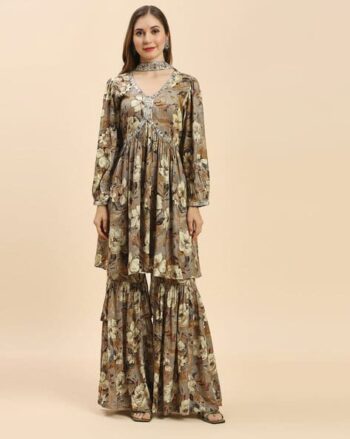 Women Embroidered Flared Kurta Set