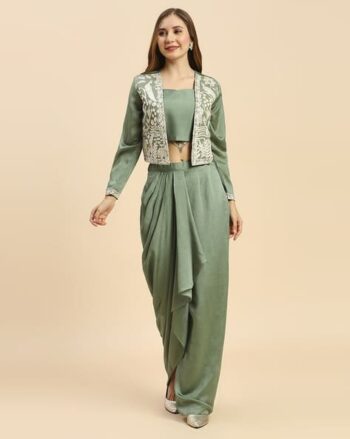 Women Sequinned Embroidered Jacket Lehenga Set