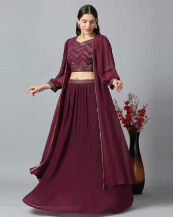 Women Embroidered Lehenga Choli Set with Shrug