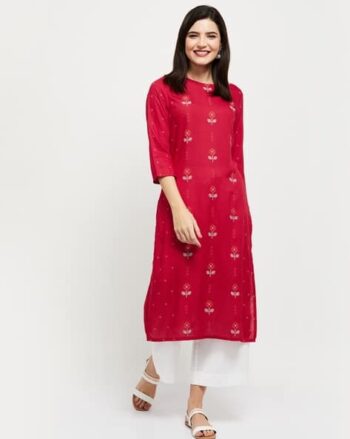 Women Embroidered Straight Kurta