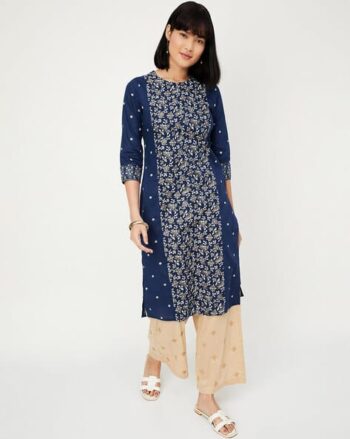 Women Floral Woven Straight Kurta
