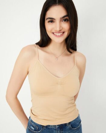 Women Ribbed Padded Camisole with Adjustable Strap