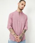 Striped Regular Fit Short Kurta with Patch Pocket