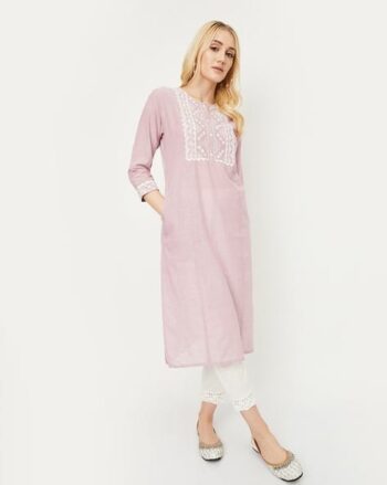 Women Embroidered Straight Kurta