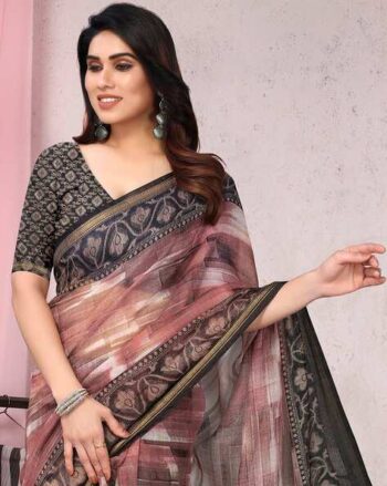 Printed Saree with Zari Border