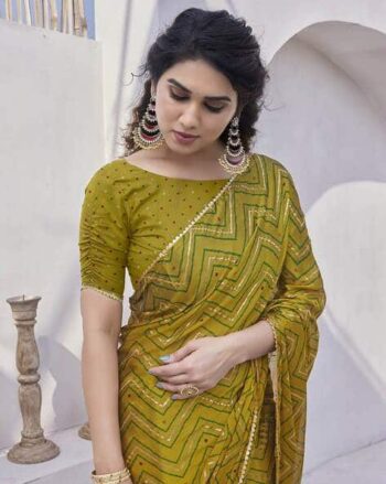 Women Chevron Print Saree with Blouse Piece