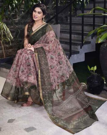 Floral Print Saree with Contrast Border