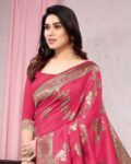 Floral Print Woven Saree with Zari Border