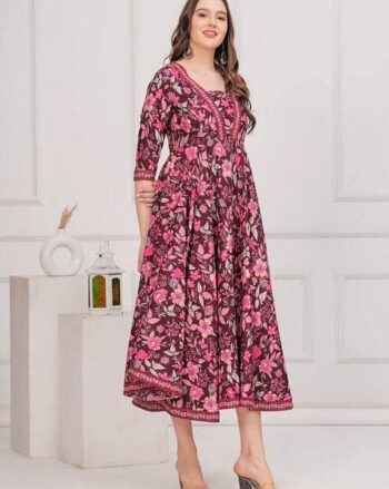 Women Floral Print Square-Neck Anarkali Kurta