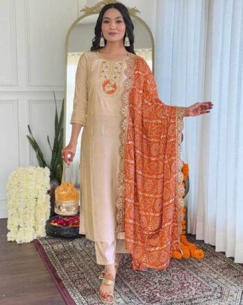 Women Straight Kurta with Pants & Dupatta