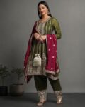 Women Embroidered Straight Kurta with Pants & Dupatta